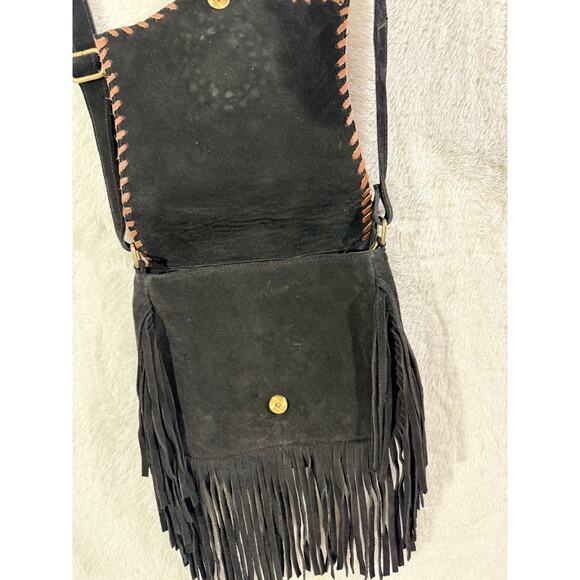 Handmade Genuine Suede Cowhide Fringe Crossbody Turquoise Stone embell New - Picture 3 of 8
